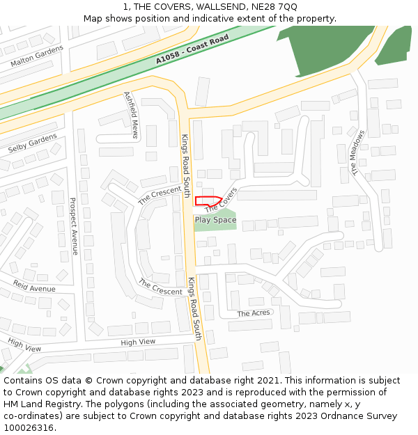 1, THE COVERS, WALLSEND, NE28 7QQ: Location map and indicative extent of plot