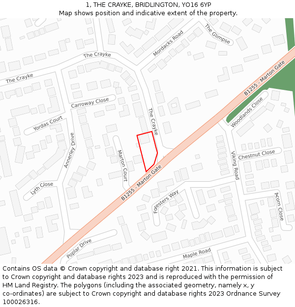 1, THE CRAYKE, BRIDLINGTON, YO16 6YP: Location map and indicative extent of plot