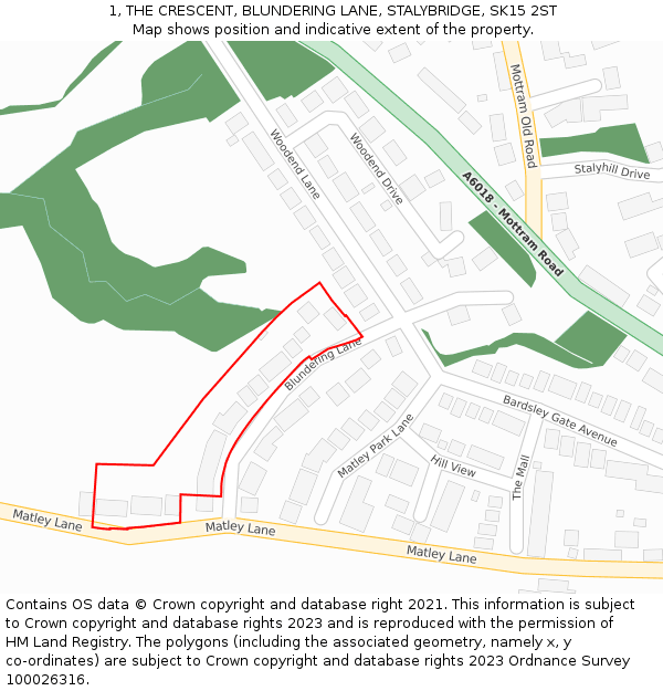 1, THE CRESCENT, BLUNDERING LANE, STALYBRIDGE, SK15 2ST: Location map and indicative extent of plot