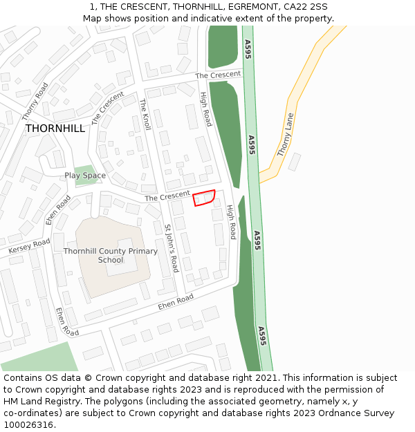 1, THE CRESCENT, THORNHILL, EGREMONT, CA22 2SS: Location map and indicative extent of plot