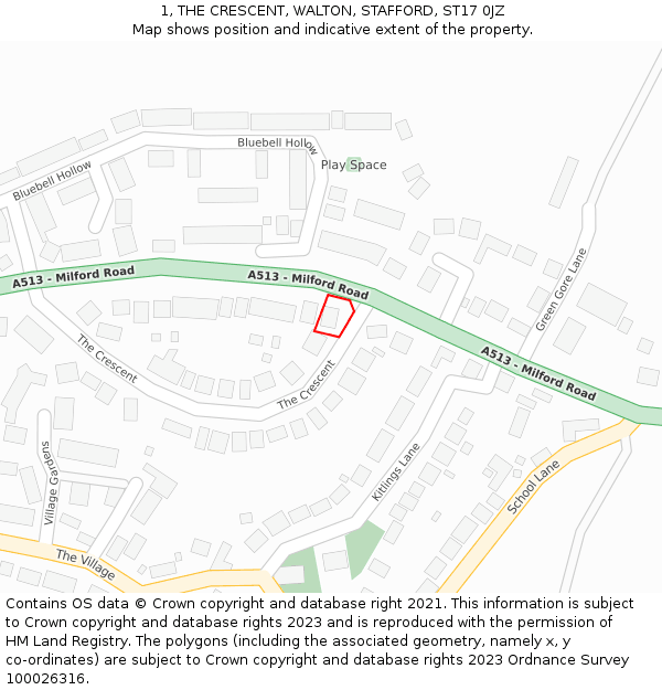 1, THE CRESCENT, WALTON, STAFFORD, ST17 0JZ: Location map and indicative extent of plot