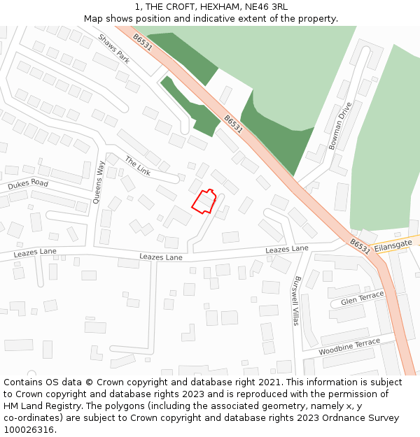 1, THE CROFT, HEXHAM, NE46 3RL: Location map and indicative extent of plot