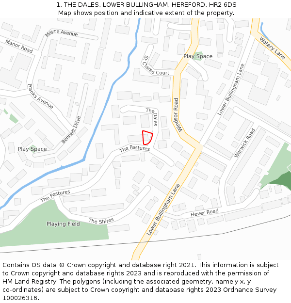 1, THE DALES, LOWER BULLINGHAM, HEREFORD, HR2 6DS: Location map and indicative extent of plot