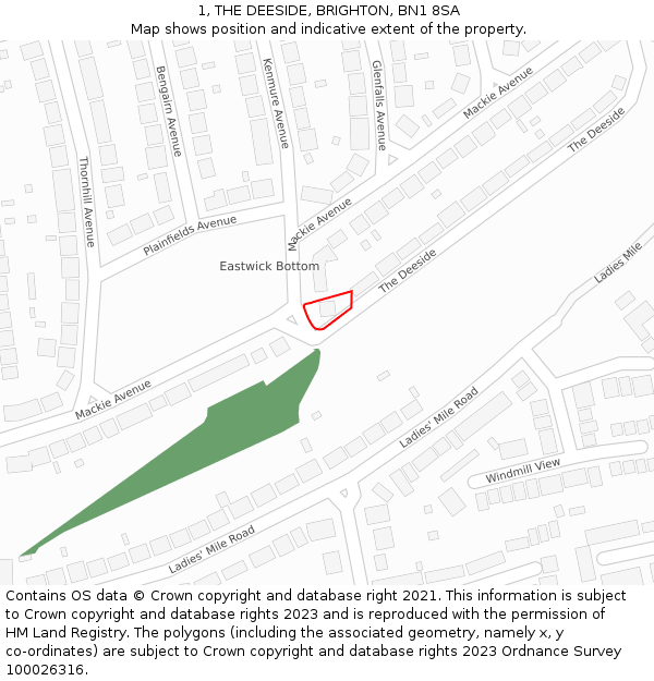 1, THE DEESIDE, BRIGHTON, BN1 8SA: Location map and indicative extent of plot