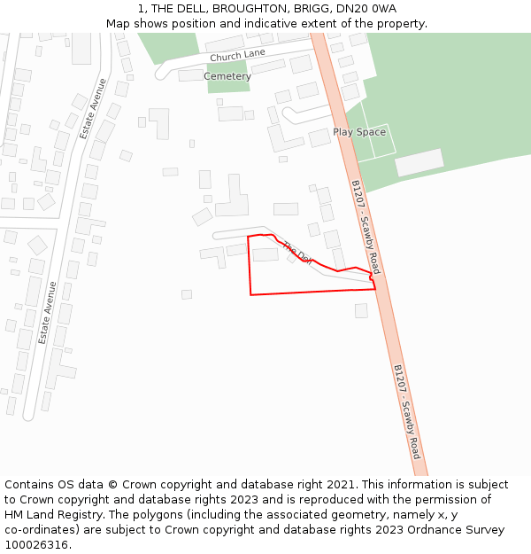 1, THE DELL, BROUGHTON, BRIGG, DN20 0WA: Location map and indicative extent of plot