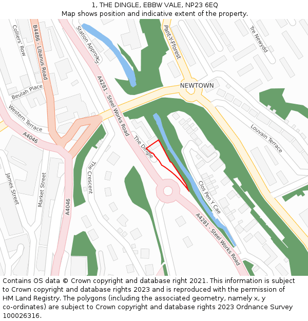 1, THE DINGLE, EBBW VALE, NP23 6EQ: Location map and indicative extent of plot