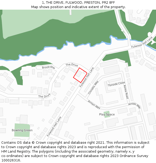 1, THE DRIVE, FULWOOD, PRESTON, PR2 8FF: Location map and indicative extent of plot