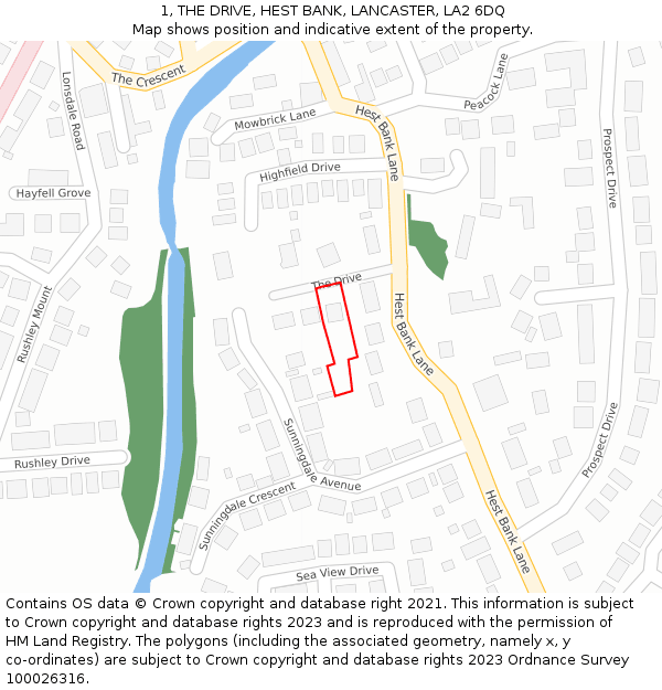 1, THE DRIVE, HEST BANK, LANCASTER, LA2 6DQ: Location map and indicative extent of plot