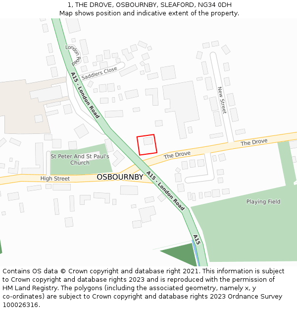 1, THE DROVE, OSBOURNBY, SLEAFORD, NG34 0DH: Location map and indicative extent of plot