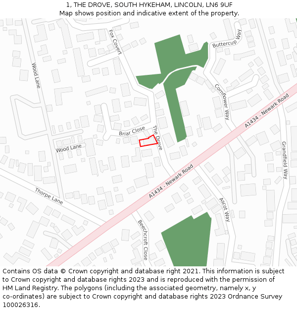 1, THE DROVE, SOUTH HYKEHAM, LINCOLN, LN6 9UF: Location map and indicative extent of plot