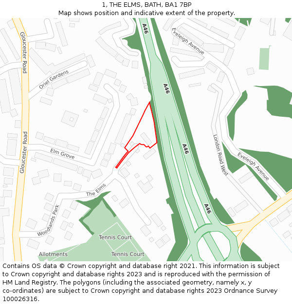 1, THE ELMS, BATH, BA1 7BP: Location map and indicative extent of plot