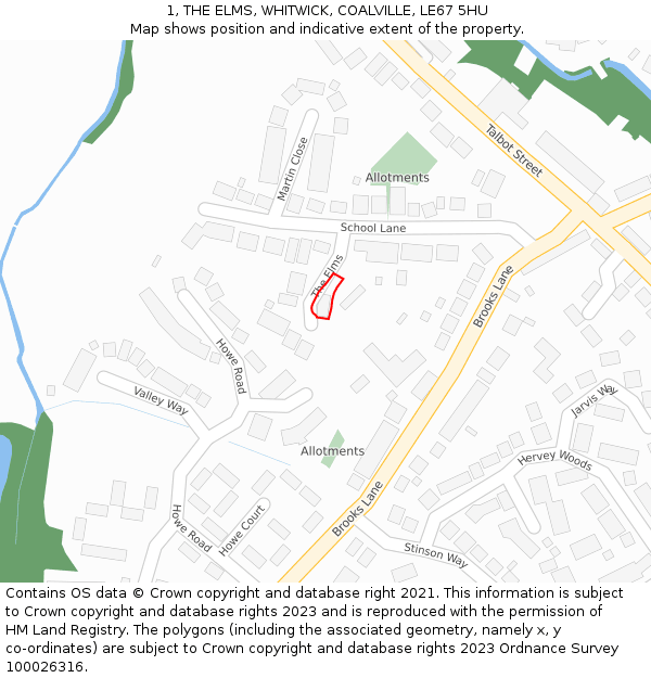 1, THE ELMS, WHITWICK, COALVILLE, LE67 5HU: Location map and indicative extent of plot