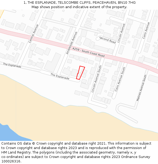 1, THE ESPLANADE, TELSCOMBE CLIFFS, PEACEHAVEN, BN10 7HG: Location map and indicative extent of plot