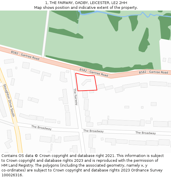 1, THE FAIRWAY, OADBY, LEICESTER, LE2 2HH: Location map and indicative extent of plot