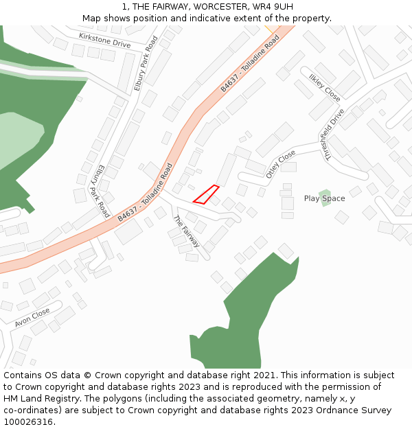1, THE FAIRWAY, WORCESTER, WR4 9UH: Location map and indicative extent of plot