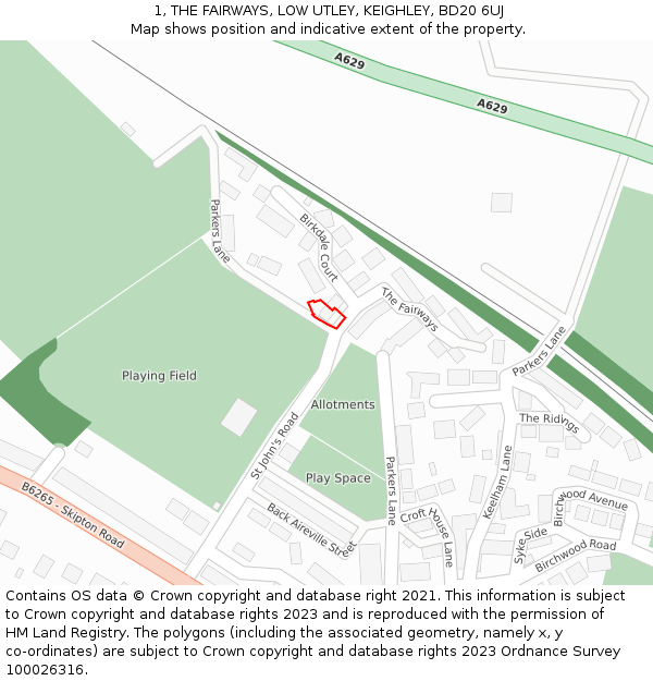 1, THE FAIRWAYS, LOW UTLEY, KEIGHLEY, BD20 6UJ: Location map and indicative extent of plot