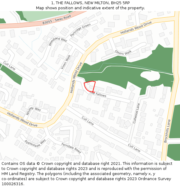 1, THE FALLOWS, NEW MILTON, BH25 5RP: Location map and indicative extent of plot