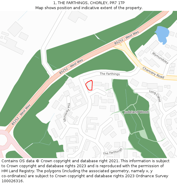 1, THE FARTHINGS, CHORLEY, PR7 1TP: Location map and indicative extent of plot