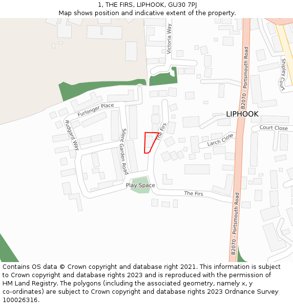 1, THE FIRS, LIPHOOK, GU30 7PJ: Location map and indicative extent of plot