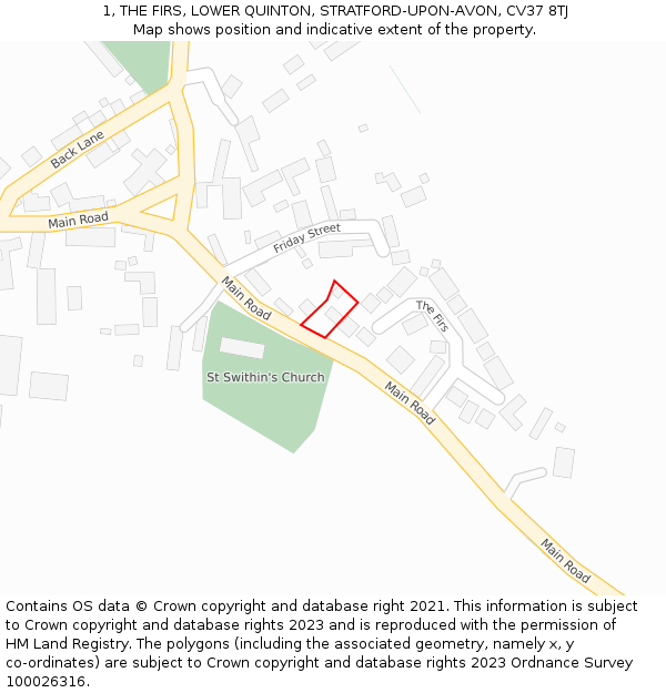 1, THE FIRS, LOWER QUINTON, STRATFORD-UPON-AVON, CV37 8TJ: Location map and indicative extent of plot