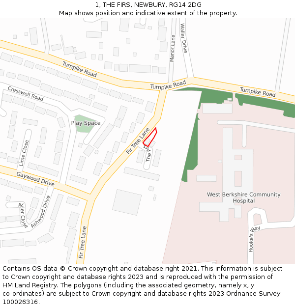 1, THE FIRS, NEWBURY, RG14 2DG: Location map and indicative extent of plot