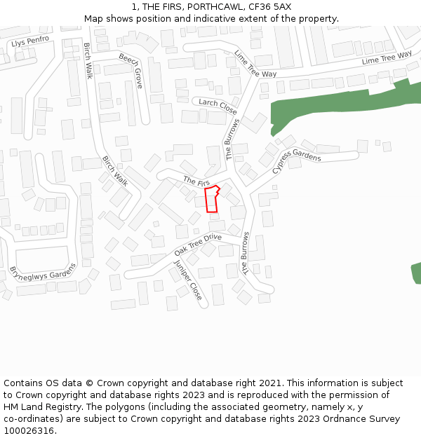 1, THE FIRS, PORTHCAWL, CF36 5AX: Location map and indicative extent of plot