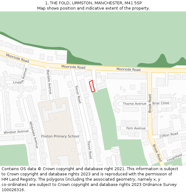 1, THE FOLD, URMSTON, MANCHESTER, M41 5SP: Location map and indicative extent of plot