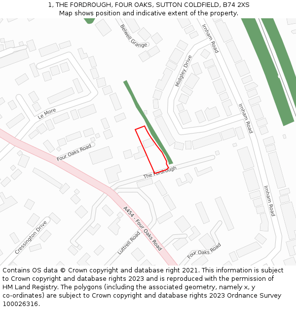 1, THE FORDROUGH, FOUR OAKS, SUTTON COLDFIELD, B74 2XS: Location map and indicative extent of plot