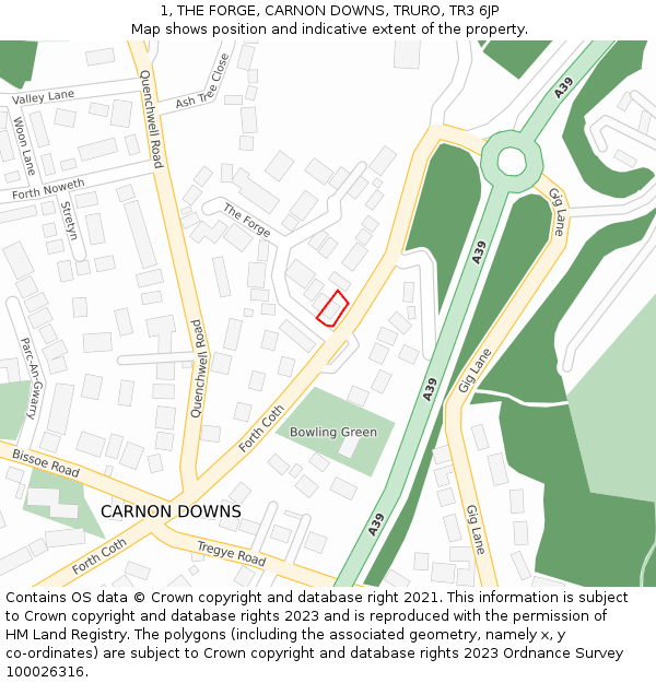 1, THE FORGE, CARNON DOWNS, TRURO, TR3 6JP: Location map and indicative extent of plot