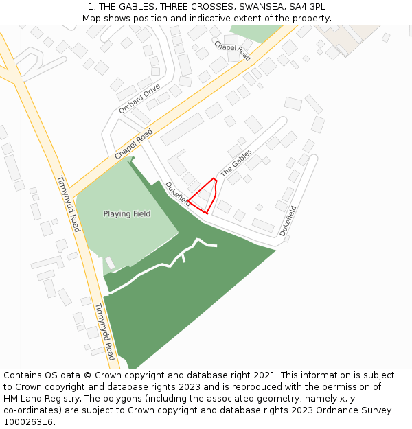 1, THE GABLES, THREE CROSSES, SWANSEA, SA4 3PL: Location map and indicative extent of plot