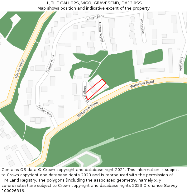 1, THE GALLOPS, VIGO, GRAVESEND, DA13 0SS: Location map and indicative extent of plot