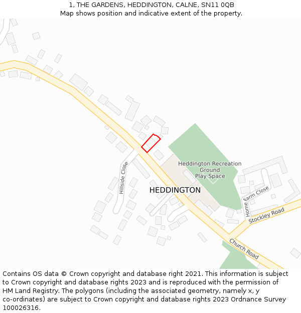 1, THE GARDENS, HEDDINGTON, CALNE, SN11 0QB: Location map and indicative extent of plot
