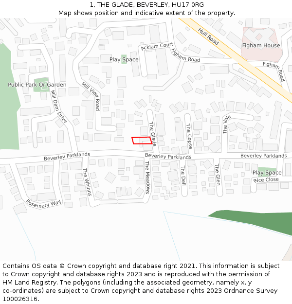 1, THE GLADE, BEVERLEY, HU17 0RG: Location map and indicative extent of plot