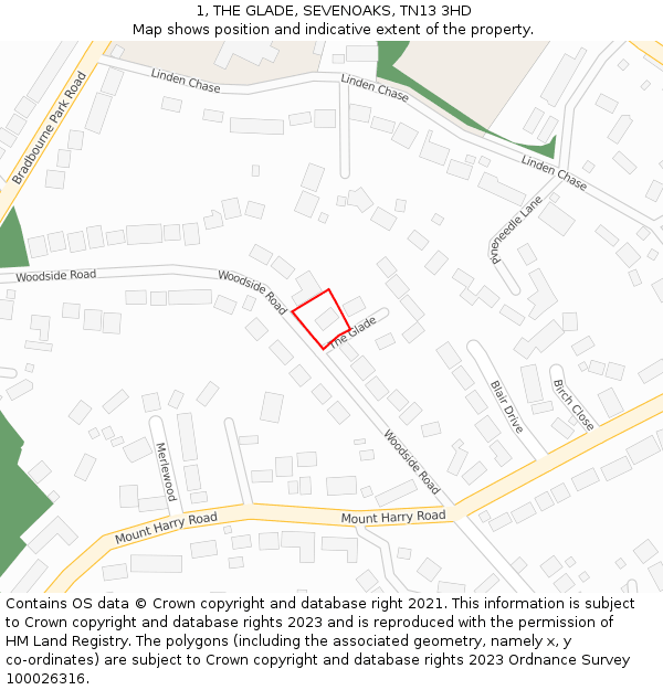 1, THE GLADE, SEVENOAKS, TN13 3HD: Location map and indicative extent of plot
