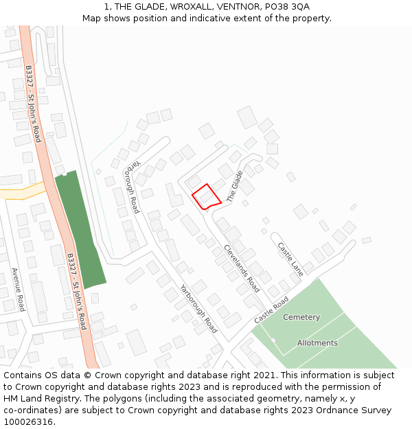 1, THE GLADE, WROXALL, VENTNOR, PO38 3QA: Location map and indicative extent of plot