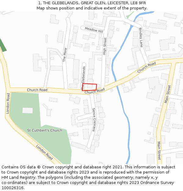 1, THE GLEBELANDS, GREAT GLEN, LEICESTER, LE8 9FR: Location map and indicative extent of plot