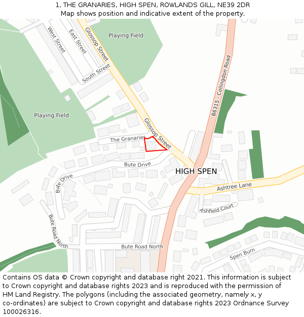 1, THE GRANARIES, HIGH SPEN, ROWLANDS GILL, NE39 2DR: Location map and indicative extent of plot