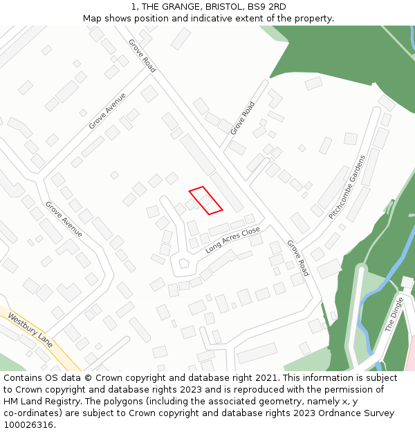 1, THE GRANGE, BRISTOL, BS9 2RD: Location map and indicative extent of plot