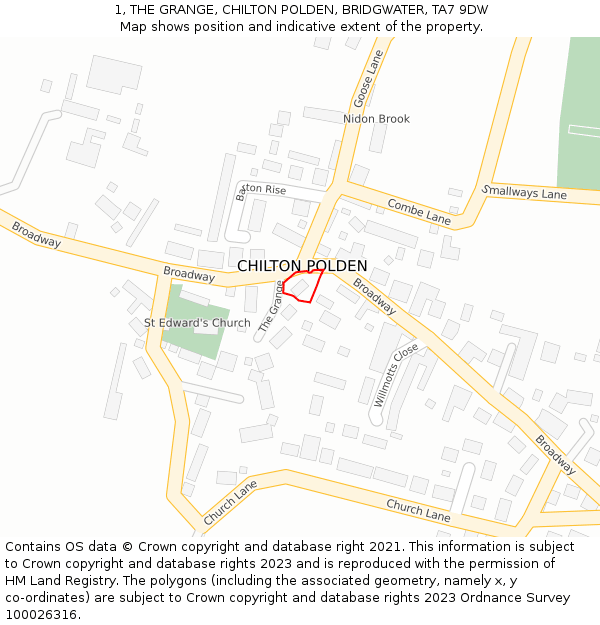 1, THE GRANGE, CHILTON POLDEN, BRIDGWATER, TA7 9DW: Location map and indicative extent of plot