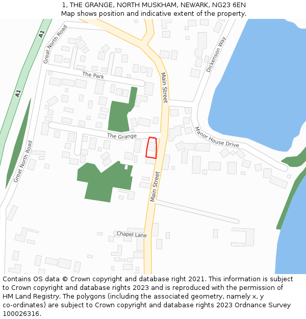 1, THE GRANGE, NORTH MUSKHAM, NEWARK, NG23 6EN: Location map and indicative extent of plot