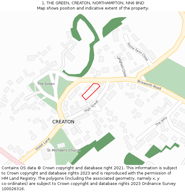 1, THE GREEN, CREATON, NORTHAMPTON, NN6 8ND: Location map and indicative extent of plot