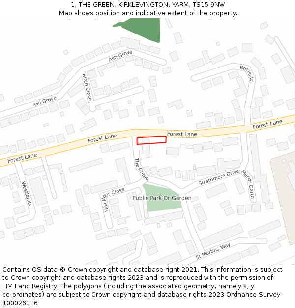 1, THE GREEN, KIRKLEVINGTON, YARM, TS15 9NW: Location map and indicative extent of plot