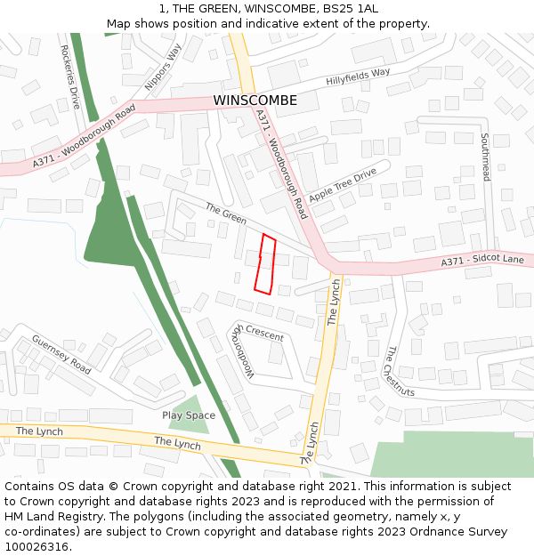 1, THE GREEN, WINSCOMBE, BS25 1AL: Location map and indicative extent of plot