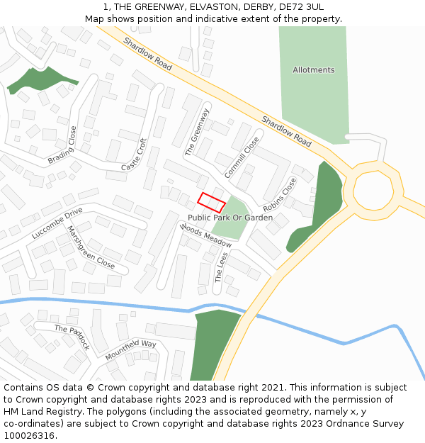 1, THE GREENWAY, ELVASTON, DERBY, DE72 3UL: Location map and indicative extent of plot