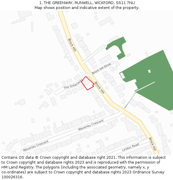 1, THE GREENWAY, RUNWELL, WICKFORD, SS11 7NU: Location map and indicative extent of plot