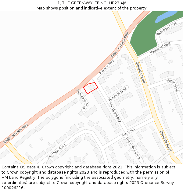 1, THE GREENWAY, TRING, HP23 4JA: Location map and indicative extent of plot