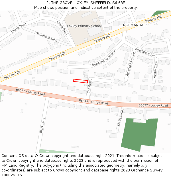 1, THE GROVE, LOXLEY, SHEFFIELD, S6 6RE: Location map and indicative extent of plot