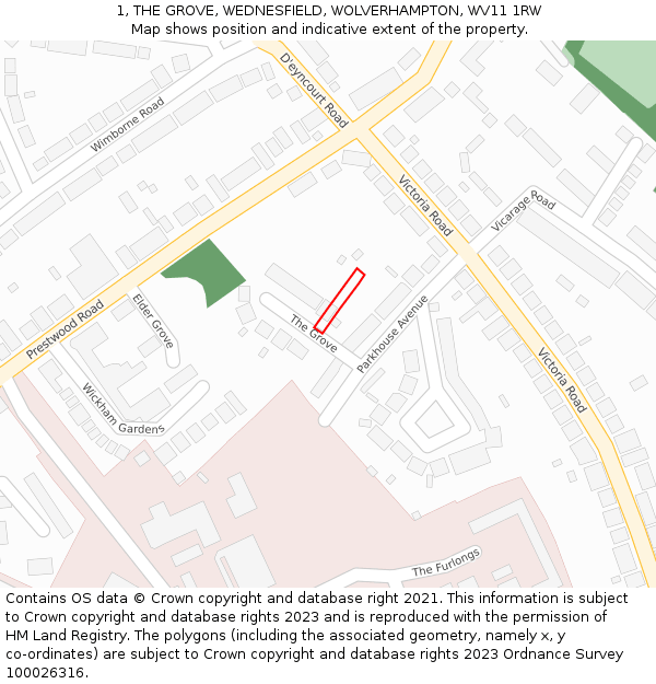 1, THE GROVE, WEDNESFIELD, WOLVERHAMPTON, WV11 1RW: Location map and indicative extent of plot