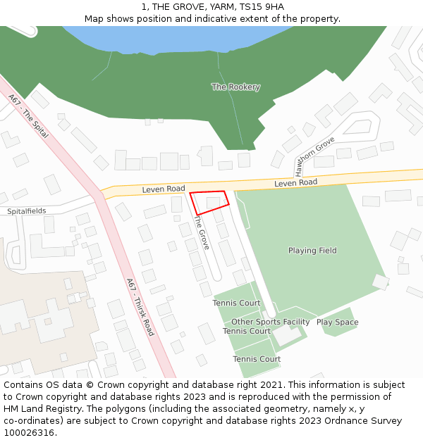 1, THE GROVE, YARM, TS15 9HA: Location map and indicative extent of plot
