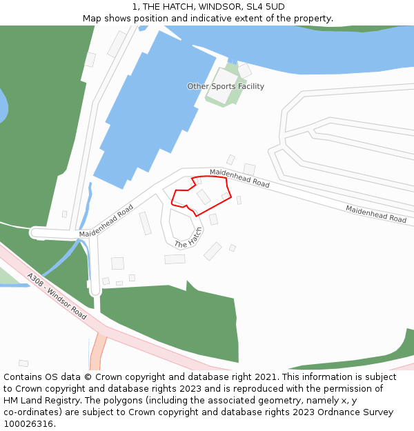 1, THE HATCH, WINDSOR, SL4 5UD: Location map and indicative extent of plot